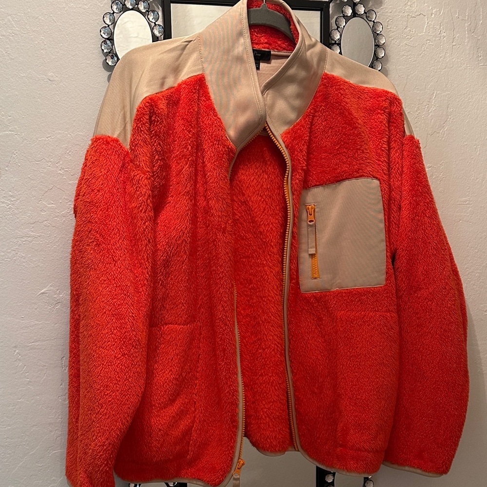 J Crew Women’s  Orange Zip Up Sherpa Jacket EUC